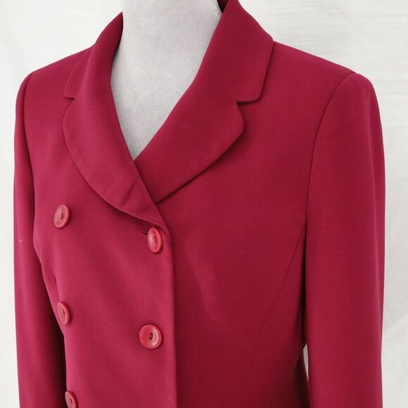 Le Suit Jacket Petites 8P Raspberry Pink Crepe Lined Double Breasted Career - Picture 8 of 13